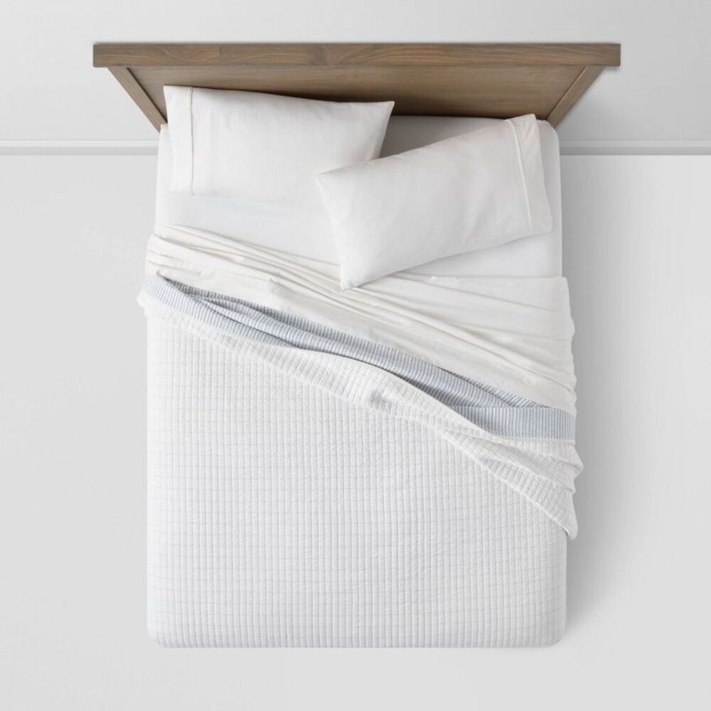 Threshold - Full/Queen Reversible Cotton Stripe Quilt Light Bl Light Blue - Picture 4 of 4